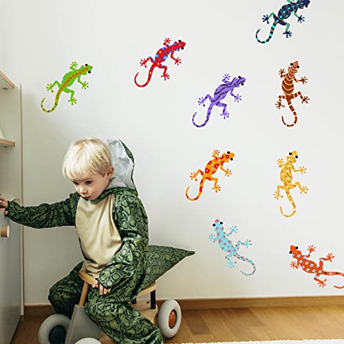 PLIGREAT 9 Pcs Colorful Gecko Wall Stickers, Peel and Stick Wall Decals, Removable Vinyl Walls Sticker for Nursery Playroom Bedroom Walls Decorations DIY Home Indoor Art Stairway Decor