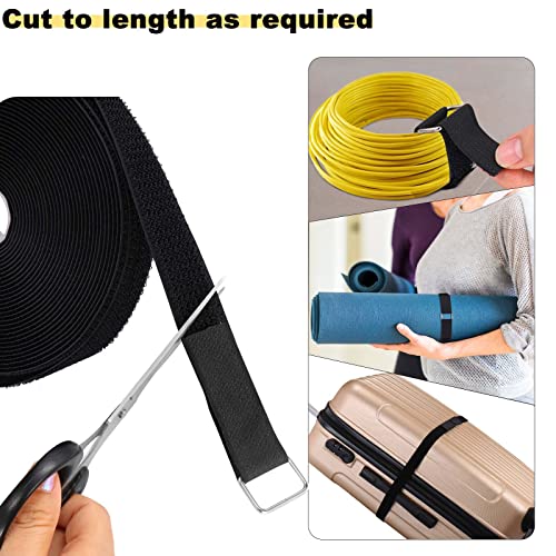 YMCRLUX 1in x 32ft Black Hook and Loop Straps with 50 Metal Buckles, Adjustable Cable Tie Cord