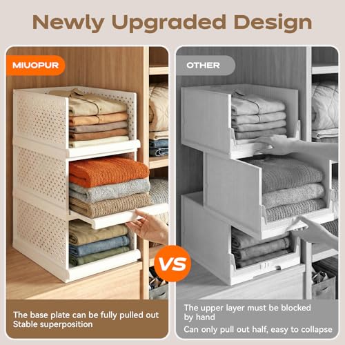 Stackable Closet Storage Bins 3 Pack — Adjustable Organizers for Wardrobes & Home