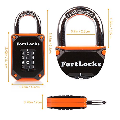 FortLocks 4-Digit Combination Padlock - Black/Orange Indoor & Outdoor Security Lock - 1 Pack
