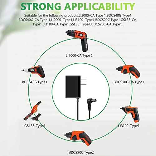 10V Charger Compatible with Black and Decker Screwdriver LI2000 LI3100 Cordless Drill Replacement Original Part Number 90593303 & 90593303-01