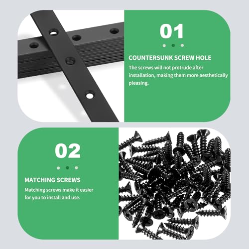 200x20mm Black Heavy Duty Metal Straight Braces Pack of 10 - Repair Plates for Wood & Furniture