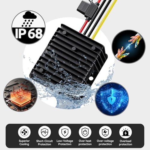 36V 48V to 12V 20A DC Step-Down Converter for Golf Cart RV Solar Waterproof