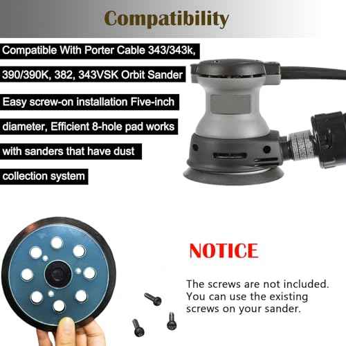 2 Pack 5 Inch 8 Hole Replacement Sander pad for Porter Cable 343, 343k, 390, 390K, 382, 343VSK Orbital Sander -5" Hook and Loop Sanding Pad for Woodworking or Automotive Sander