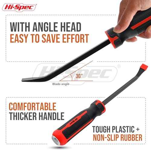 Hi-Spec 1pc Short Small Steel Pry Bar. Ergonomic Non-Slip Handles with Heavy Duty Striking Cap for Wood, Tiles, Trim and Molding. 8" (0.6ft) / 0.2m Total Length.