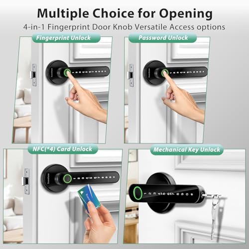 Evanshow Black Biometric Fingerprint Door Lock with Keypad & Emergency USB
