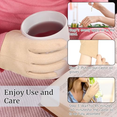 2 Pcs Castor Oil Pack Wrap for Hands, Organic Castor Oil Wrap Castor Oil Gloves for Wrist Arthritis and Carpal Tunnel Khaki(Oil are Not Include)