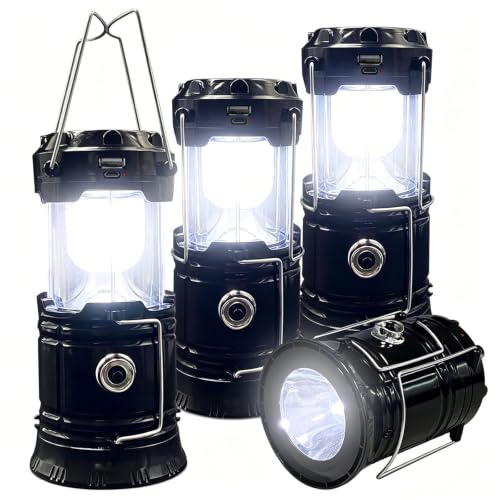 White 4-Pack Collapsible LED Camping Lanterns - Waterproof, Rechargeable, Portable Emergency Lights