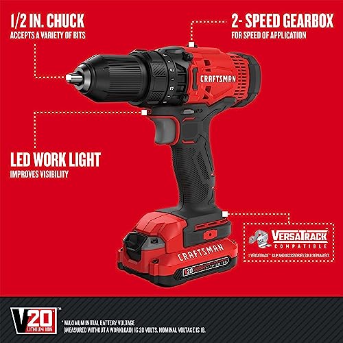 Craftsman V20 MAX Cordless Drill & Impact Driver 2-Tool Combo Kit with 2 Batteries