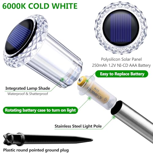 DenicMic Outdoor Solar Pathway Lights 10 Pack Waterproof Cold White