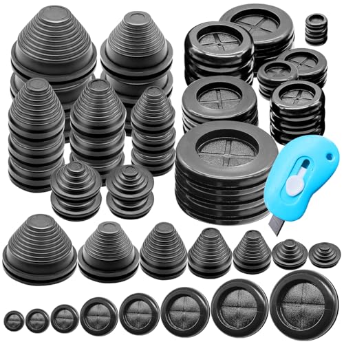15 Sizes Rubber Grommet Kit Firewall Wire Hole Plugs with Retractable Knife - Cable Protection & Management