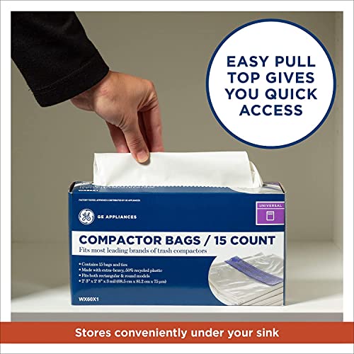 GE Universal 18-Gallon Trash Compactor Bags, WX60X1 — 1 Pack (15 Bags), Fits 15" Bins