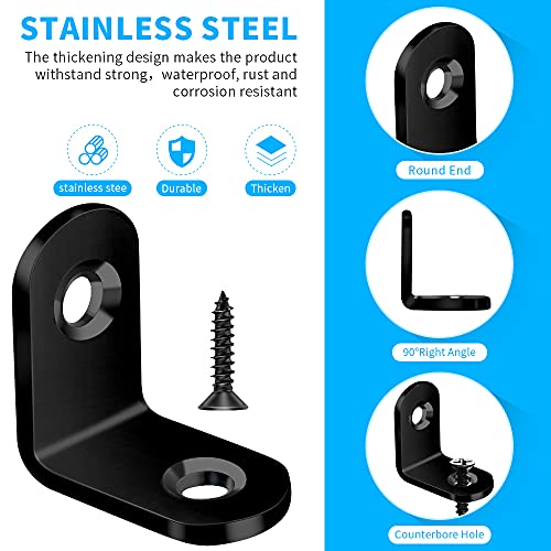 FATLODA Black 20mm Stainless Steel L Corner Brace Set 40PCS with Screws