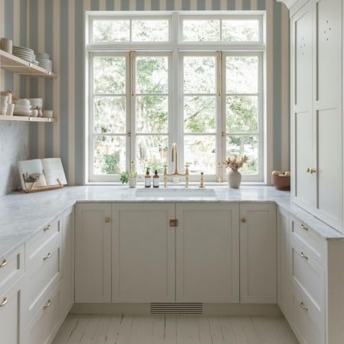 Baolanzw Blue & White Cream Striped Peel & Stick Wallpaper - 17.32"x118.11"
