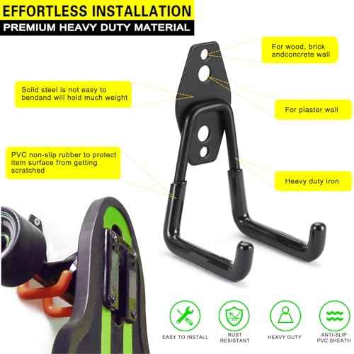 2 Pack Garage Hooks Heavy Duty Storage Organizer Wall Mount Power and Garden Tool Hangers, for Hanging Ladders, Ropes, Hose, Bulk Items