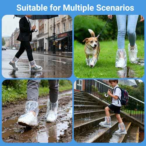 10 Pairs Shoe Covers Waterproof Rain Boot Covers for Women & Men, Plastic Disposable Shoe Protectors with Non-Slip Soles, Slip-On Outdoor Overshoes for Wet Weather, Commuting, Dog Walking (Clear)
