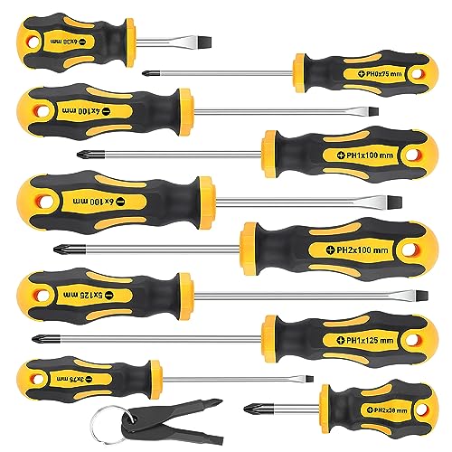 Amartisan 10-Piece Magnetic Screwdrivers Set with Ergonomic Handles - Yellow Variation