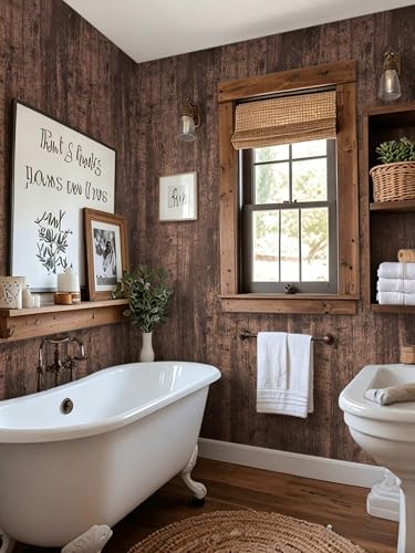 Dimoon Brown Dark Wood Contact Paper 17.7 x 78.7 Inches - Peel & Stick Rustic Wood Grain Wallpaper