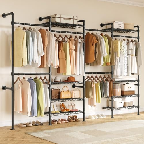 ONBRILL Black Wall Mounted Closet System Expandable Industrial Pipe Garment Rack