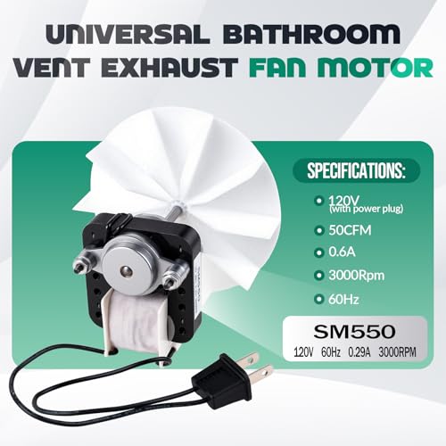 Znektis Universal Quiet Bathroom Exhaust Fan Motor Kit - 50 CFM, 120V, DIY Replacement