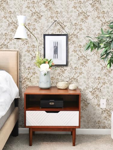 Erfoni Beige Floral Peel and Stick Wallpaper 16.9" x 118" – Removable Contact Paper for Wall & Decor