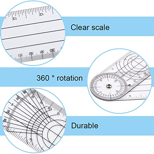 7in Foldable 360° Goniometer Protractor - Clear Dual-Scale Ruler