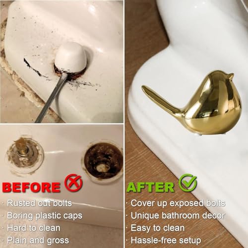 Gold Ceramic Bird Toilet Bolt Covers Set of 2 - Decorative Bathroom Accessories