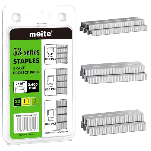 Meite JT21 Galvanized Staples for Upholstery & Crafts - 3 Sizes, 2,400 Count