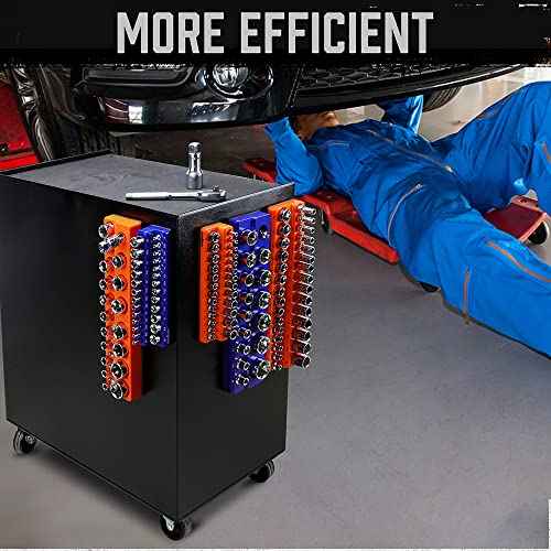 HORUSDY 6-Piece Magnetic Socket Organizer Set, 1/4", 3/8", 1/2" Drive Holders for 143pcs, Magnetic Trays for Socket Storage