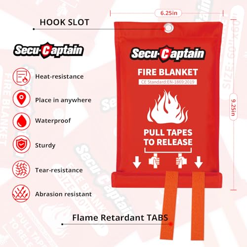 SecuCaptain 2-Pack Fire Blanket 40x40in Flame Retardant Fiberglass Emergency Safety