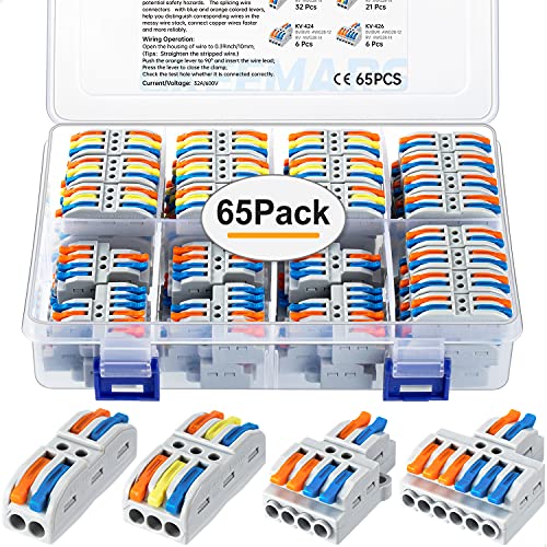 65 Pcs Wire Splicing Connectors Assortment Kit, AWG 28-12, Quick Wire Terminals