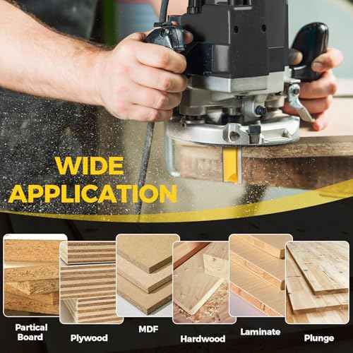 Junreox 4PCS Flush Trim Route Bit 1/4 Shank, Premium Pattern Flush Cut Route Bit with Bearing to Prevent Tear-Out, Straight Cut Carbide Tipped Template Router Bit for Woodworking, Milling, Trimming