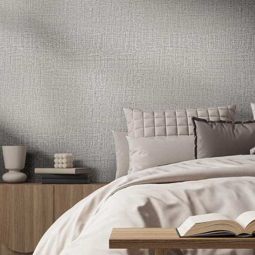 WADILE Grasscloth Peel and Stick Wallpaper 15.7x78.7in Light Gray Textured Contact Paper for Walls & Cabinets