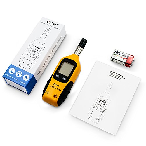 ERAY Digital Psychrometer Thermometer Hygrometer with Backlight – Yellow, 9V Battery Included