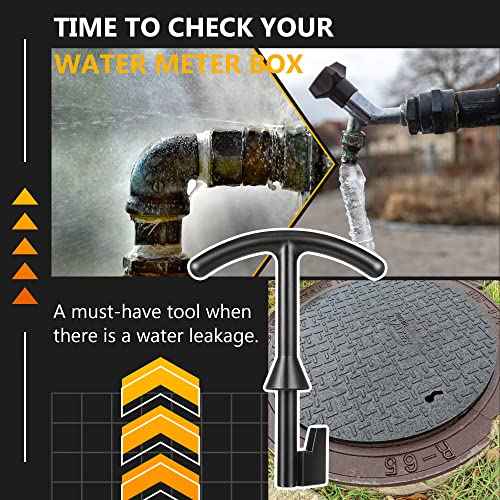 Feekoon 1 Pack 5.5'' Water Meter Box Key, Compatible with M07001 Water Meter Cover Key, Water Meter Cover/lid Opening Tool, Quality Metal T Wrench Hook to Access the Main Valve for Turning Water off