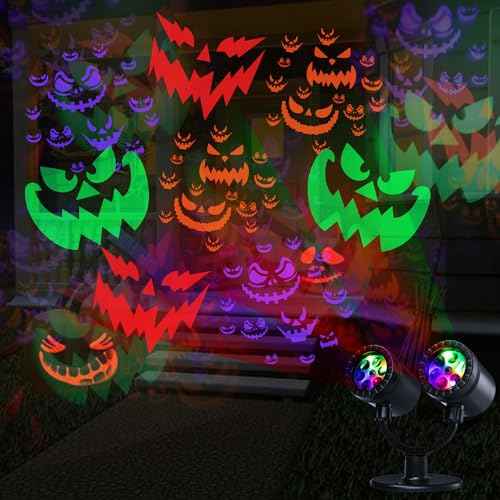 Toodour Halloween Projector Lights Outdoor, Double Head Dynamic Halloween Lights Projector with Timer, Waterproof Devil Face Indoor Outdoor Decorations Light for Home Window Wall Decor