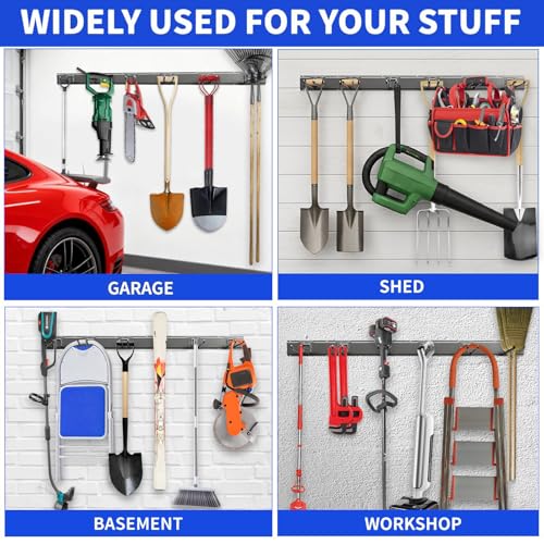 CRXCRC 48-Inch Heavy Duty Wall Mount Garage & Garden Tool Organizer with 6 Adjustable Hooks