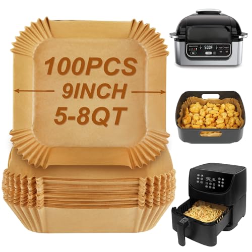 BYKITCHEN 9inch Disposable Square Air Fryer Liners 5-8 Qt (100pcs) for Ninja/Afave 7.9"