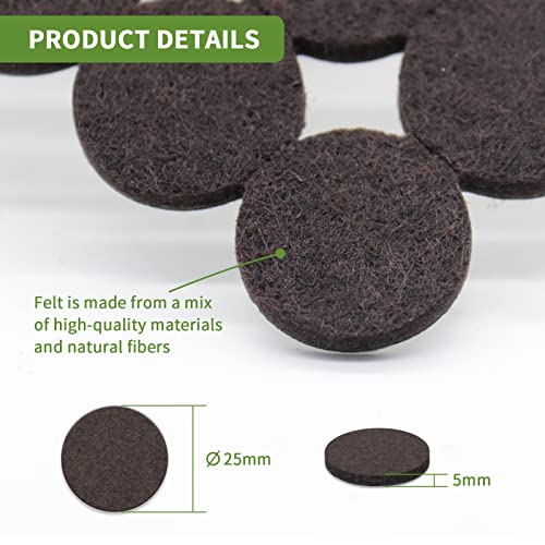 Covercorner 48PCS 1 Inch Round Felt Furniture Pads for Hardwood Floors, Brown