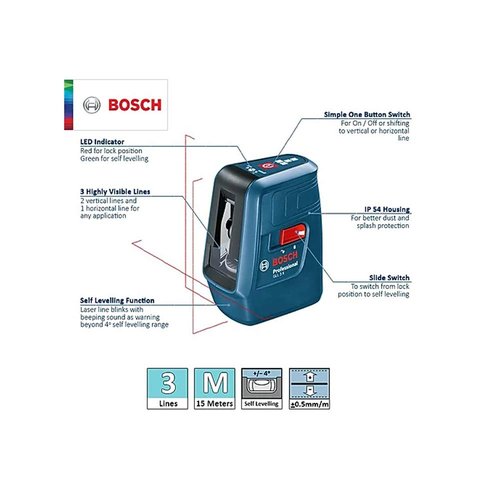Bosch GLL 3X Professional Cross Line Laser level with 3 lines by Bosch Professional