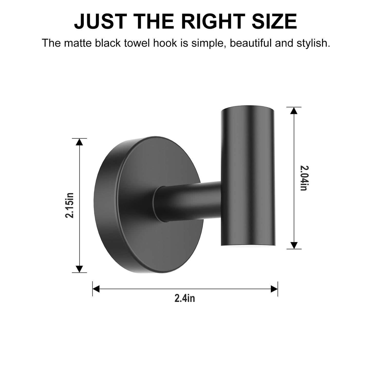 SetSail Towel Hooks for Bathrooms 4 Packs Screw-in Matte Black Bathroom Towel Hook Wall Mounted Stainless Steel Shower Towel Hooks for Coat Hanging, Drill Hole