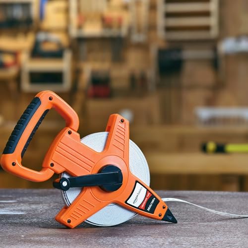 100ft Fiberglass Tape Measure with Shock-Absorbing Handle - Inch/Metric, Orange