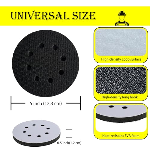 5 Inch 8 Holes Soft Density Interface Pads Hook and Loop Sponge Cushion Buffer Round Backing Pad Foam Sanding Pads for Orbital Sander(4 Pack)