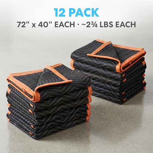 Simpli-Magic Heavy Duty Padded Moving Blankets 72 x 40 Inches Black/Orange 12 Pack