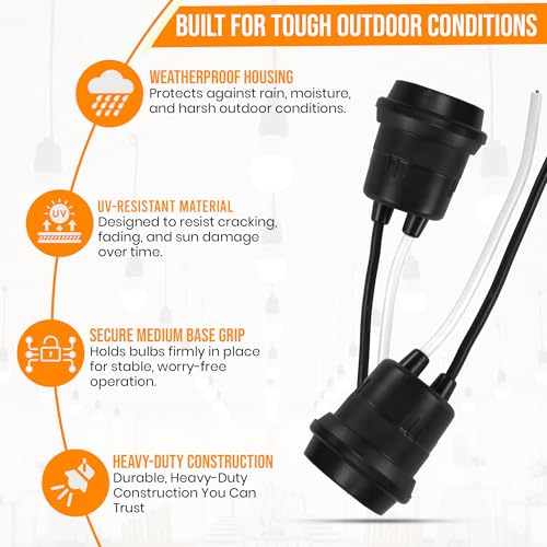 Harrier Hardware Weatherproof E26 Pigtail Lamp Sockets 8-Pack - Outdoor Lighting