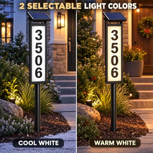 Eyrosa Solar House Number Sign - Illuminated Aluminum Yard Address Plaque