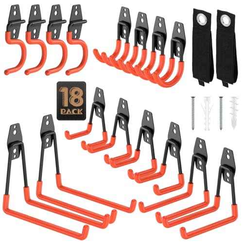 20 Pack Utility Steel Heavy Duty Wall Mount Garage Hooks,with Anti-Slip Coating,for Hanging Bikes,Ladder,Ropes,Bulk Items,Power,Yard and Garden Tools