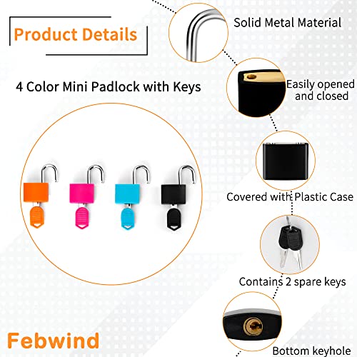 Febwind 4-Piece Multicolor Metal Keyed Suitcase Locks with Keys - Compact & Durable Travel Locks - Variation A