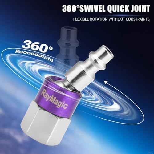 RayMagic Industrial-Grade 1/4" Swivel Air Plug, 2-Pack 360¡Æ Swivel Steel Plug, 1/4-Inch NPT Female 18-Threads, Air Hose Fittings(Purple)