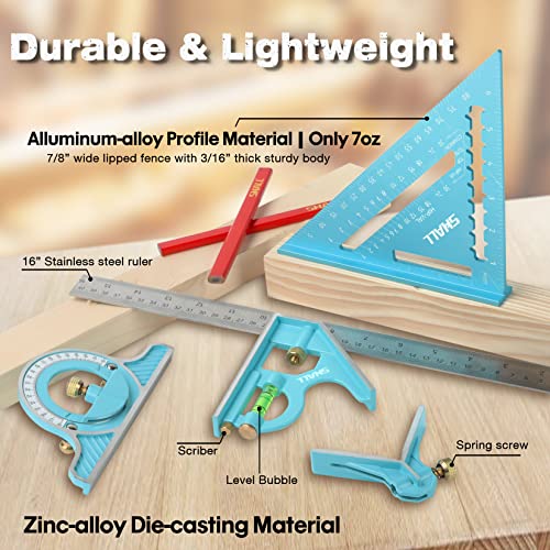 SHALL 7-Inch Rafter & 16-Inch Combination Square Set with Pencils, Aluminum & Zinc Alloys